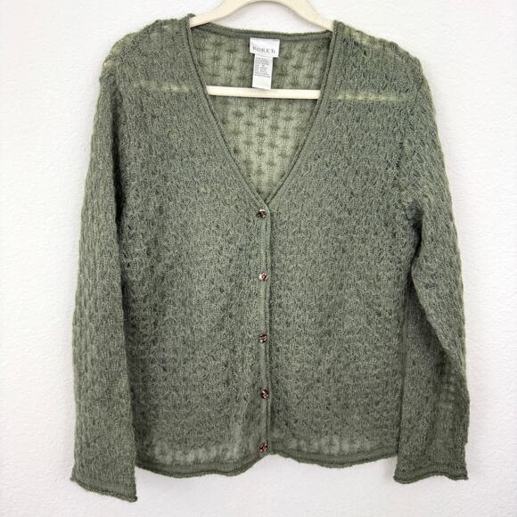 Vintage Sweaters - Koret Womens Vintage Cardigan Sweater Size M Mohair Blend Loose Knit Green
